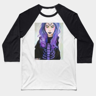 Purple-Haired Goth Girl on White Baseball T-Shirt